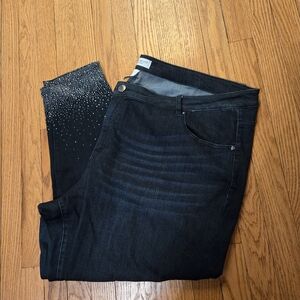 Lane Bryant Black Skinny Jeans with Rhinestone Accents 28W